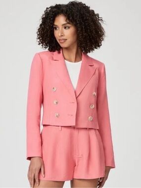 PAIGE Pink Linen Matching Set Suit Double Breasted Blazer Shorts Size 2 $498